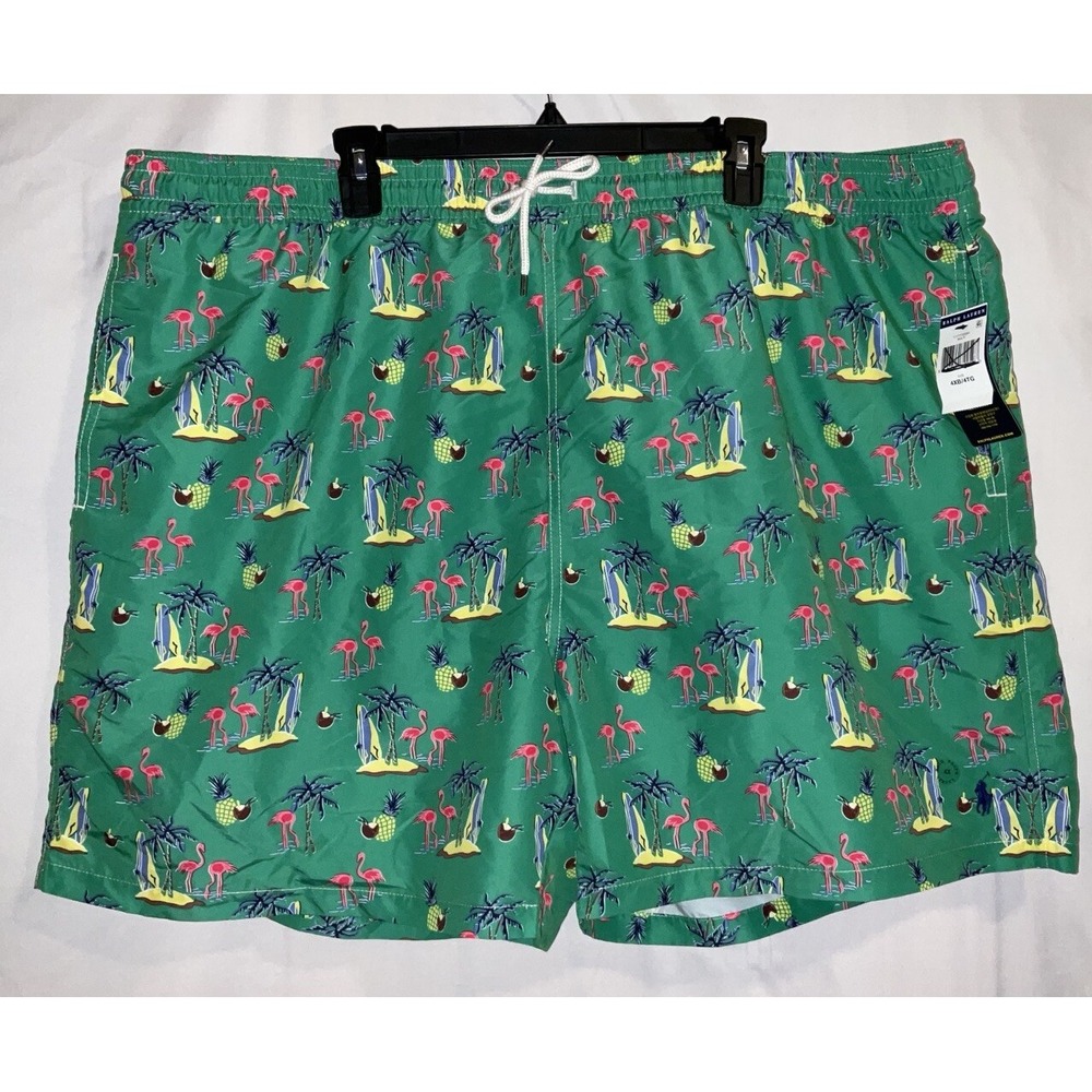 NWT Men's Polo Ralph Lauren Green Tropical Print Lined‎ Swim Trunks 4XB Big
